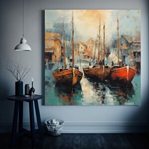 Denizde Yatlar Kanvas Tablo, Soyut Deniz Manzarası Kanvas Baskı