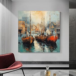Denizde Yatlar Kanvas Tablo, Soyut Deniz Manzarası Kanvas Baskı