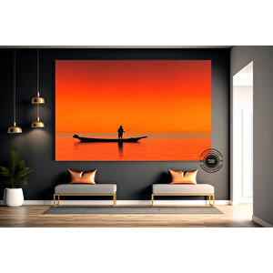 Büyük Deniz Gün Batımı Kanvas Baskısı; Balıkçı Teknesi; Balıkçılık Duvar Sanatı 30x40 cm