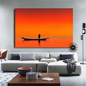 Büyük Deniz Gün Batımı Kanvas Baskısı; Balıkçı Teknesi; Balıkçılık Duvar Sanatı 30x40 cm