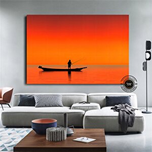 Büyük Deniz Gün Batımı Kanvas Baskısı; Balıkçı Teknesi; Balıkçılık Duvar Sanatı 60x120 cm