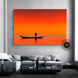Büyük Deniz Gün Batımı Kanvas Baskısı; Balıkçı Teknesi; Balıkçılık Duvar Sanatı