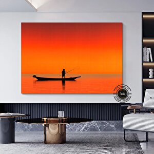 Büyük Deniz Gün Batımı Kanvas Baskısı; Balıkçı Teknesi; Balıkçılık Duvar Sanatı 90x180 cm