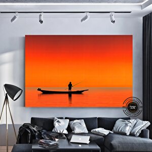 Büyük Deniz Gün Batımı Kanvas Baskısı; Balıkçı Teknesi; Balıkçılık Duvar Sanatı