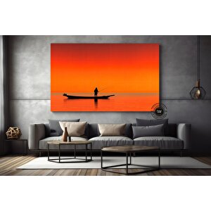 Büyük Deniz Gün Batımı Kanvas Baskısı; Balıkçı Teknesi; Balıkçılık Duvar Sanatı