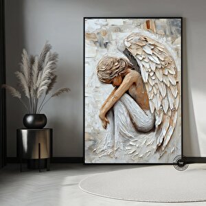 Melek Kanatlı Küçük Figür Soyut Tablo, Barışçıl Melek Sanatı, Kutsal Koruyucu Melek Duvar Dekoru 80x150 cm