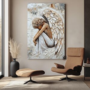 Melek Kanatlı Küçük Figür Soyut Tablo, Barışçıl Melek Sanatı, Kutsal Koruyucu Melek Duvar Dekoru 80x150 cm