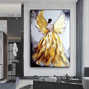Soyut Sanat Baskısı; Altın Boyama; Modern Lüks; Melek Kanatlı Kadın Sanatı Posteri 90x150 cm