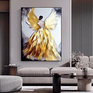 Soyut Sanat Baskısı; Altın Boyama; Modern Lüks; Melek Kanatlı Kadın Sanatı Posteri 90x150 cm