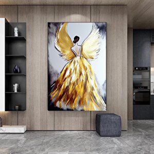 Soyut Sanat Baskısı; Altın Boyama; Modern Lüks; Melek Kanatlı Kadın Sanatı Posteri 90x150 cm