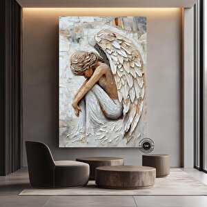 Melek Kanatlı Küçük Figür Soyut Tablo, Barışçıl Melek Sanatı, Kutsal Koruyucu Melek Duvar Dekoru 60x90 cm