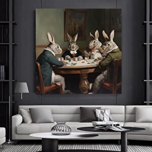 Vintage Tavşanlar Poker Doları Kanvas Tablo | Retro Poker Dekoru 100x100 cm