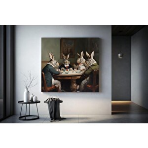 Vintage Tavşanlar Poker Doları Kanvas Tablo | Retro Poker Dekoru 100x100 cm