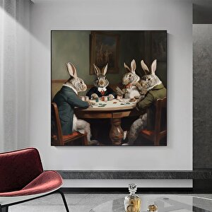 Vintage Tavşanlar Poker Doları Kanvas Tablo | Retro Poker Dekoru