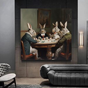 Vintage Tavşanlar Poker Doları Kanvas Tablo | Retro Poker Dekoru