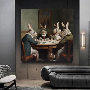 Vintage Tavşanlar Poker Doları Kanvas Tablo | Retro Poker Dekoru