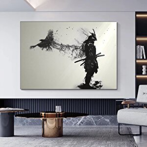 Samuray Adam Kanvası, Yırtıcı Temalı Asılmaya Hazır Samuray Tablosu 50x100 cm