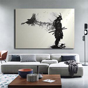 Samuray Adam Kanvası, Yırtıcı Temalı Asılmaya Hazır Samuray Tablosu 50x100 cm