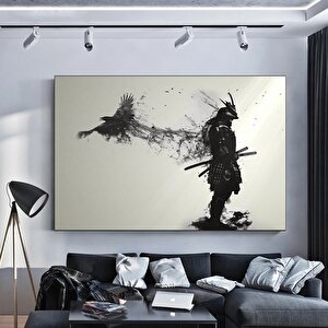 Samuray Adam Kanvası, Yırtıcı Temalı Asılmaya Hazır Samuray Tablosu 50x100 cm