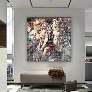 Kızılderili Kızı Kanvas; Soyut Yerli Kadın Tablosu 40x40 cm