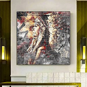 Kızılderili Kızı Kanvas; Soyut Yerli Kadın Tablosu 100x100 cm