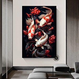 Koi Balığı Kanvas Duvar Sanatı; Japon Koi Kanvas; Asmaya Hazır 100x150 cm