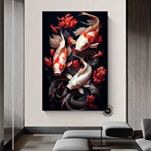 Koi Balığı Kanvas Duvar Sanatı; Japon Koi Kanvas; Asmaya Hazır 30x40 cm