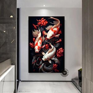 Koi Balığı Kanvas Duvar Sanatı; Japon Koi Kanvas; Asmaya Hazır 140x200 cm
