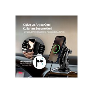 Aircharger Drive M Magsafe Uyumlu Kablosuz Şarj Özellikli Mıknatıslı Araç İçi Telefon Tutucu