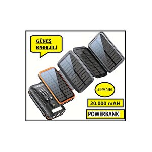 Güneş Enerjili 20000 Mah Powerbank Solar 4 Panel Su Geçirmez Hızlı Pd 20w Hızlı Şarj