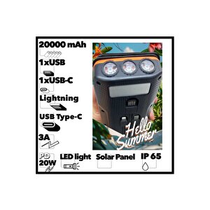 Güneş Enerjili 20000 Mah Powerbank Solar 4 Panel Su Geçirmez Hızlı Pd 20w Hızlı Şarj