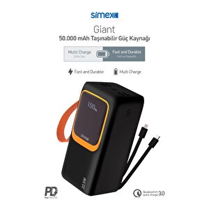 50.000 Mah Prime Dijital Göstergeli Fener Hızlı Şarj  Çoklu Kablo Powerbank,taşınabilir Şarj Cihazı