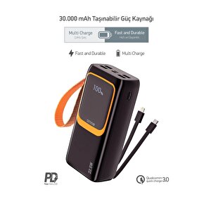 30.000 Mah Powerbank Pd Hızlı Şarj Type C Kablolu Fenerli 20000 Powerbank