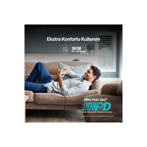 Usb-c - Lightning Hızlı Şarj Kablosu 150cm 2dk41 Ttec Alumicable Halat Kablo