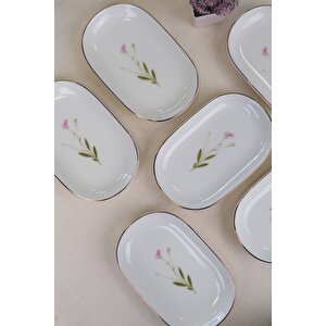 Tabak Evi Porselen Natura Çuha Altın Yaldızlı Oval Kayık Tabak 22,50x14,50x2,50cm 6 Li