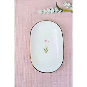 Tabak Evi Porselen Natura Çuha Altın Yaldızlı Oval Kayık Tabak 13,50x8,50x2,50cm Tekli