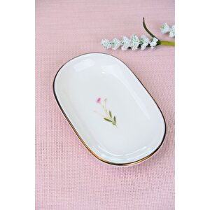 Tabak Evi Porselen Natura Çuha Altın Yaldızlı Oval Kayık Tabak 13,50x8,50x2,50cm Tekli