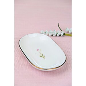 Tabak Evi Porselen Natura Çuha Altın Yaldızlı Oval Kayık Tabak 13,50x8,50x2,50cm Tekli