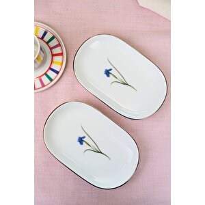 Tabak Evi Porselen Natura İris Altın Yaldızlı Oval Kayık Tabak 22,50x14,50x2,50cm 2 Li̇