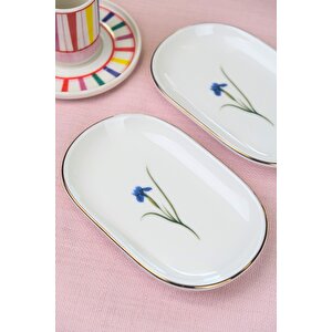 Tabak Evi Porselen Natura İris Altın Yaldızlı Oval Kayık Tabak 22,50x14,50x2,50cm 2 Li̇