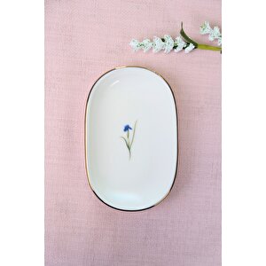 Tabak Evi Porselen Natura İris Altın Yaldızlı Oval Kayık Tabak 13,50x8,50x2,50cm Tekli