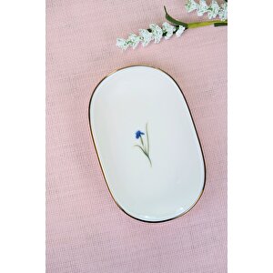 Tabak Evi Porselen Natura İris Altın Yaldızlı Oval Kayık Tabak 13,50x8,50x2,50cm Tekli