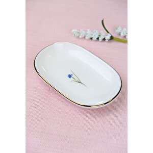 Tabak Evi Porselen Natura İris Altın Yaldızlı Oval Kayık Tabak 13,50x8,50x2,50cm Tekli