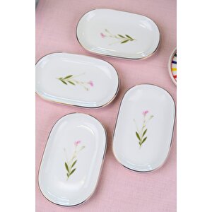 Tabak Evi Porselen Natura Çuha Altın Yaldızlı Oval Kayık Tabak 22,50x14,50x2,50cm 4 Lü