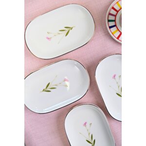Tabak Evi Porselen Natura Çuha Altın Yaldızlı Oval Kayık Tabak 22,50x14,50x2,50cm 4 Lü