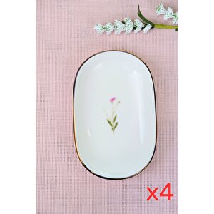 Tabak Evi Porselen Natura Çuha Altın Yaldızlı Oval Kayık Tabak 13,50x8,50x2,50cm 4 Lü