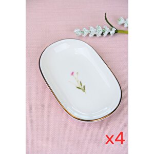 Tabak Evi Porselen Natura Çuha Altın Yaldızlı Oval Kayık Tabak 13,50x8,50x2,50cm 4 Lü