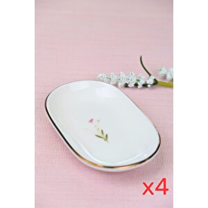 Tabak Evi Porselen Natura Çuha Altın Yaldızlı Oval Kayık Tabak 13,50x8,50x2,50cm 4 Lü