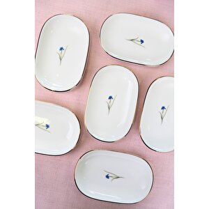 Tabak Evi Porselen Natura İris Altın Yaldızlı Oval Kayık Tabak 13,50x8,50x2,50cm 6 Li