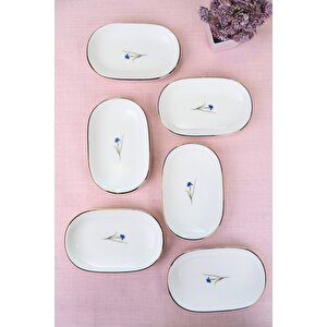 Tabak Evi Porselen Natura İris Altın Yaldızlı Oval Kayık Tabak 13,50x8,50x2,50cm 6 Li
